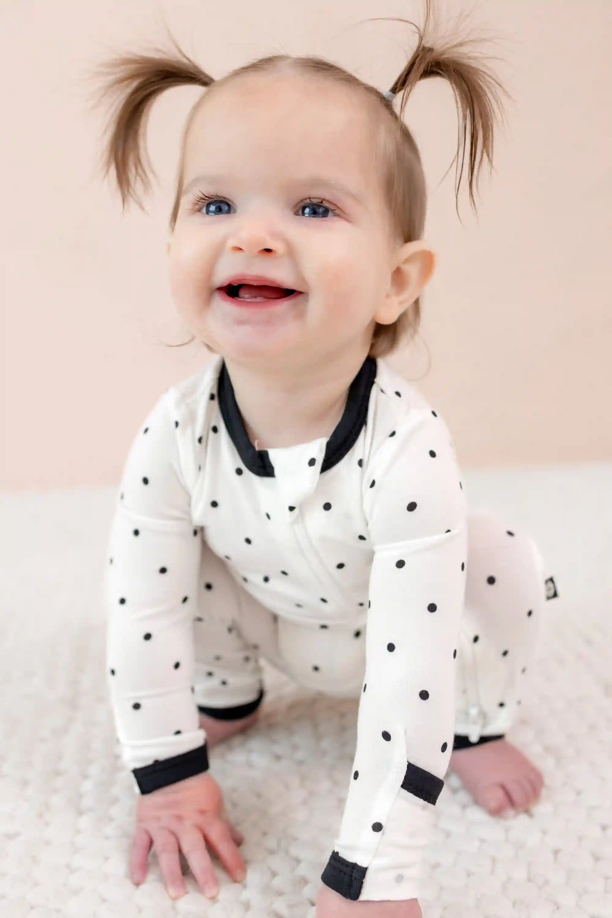 Zippered Romper in Midnight Polka Dot