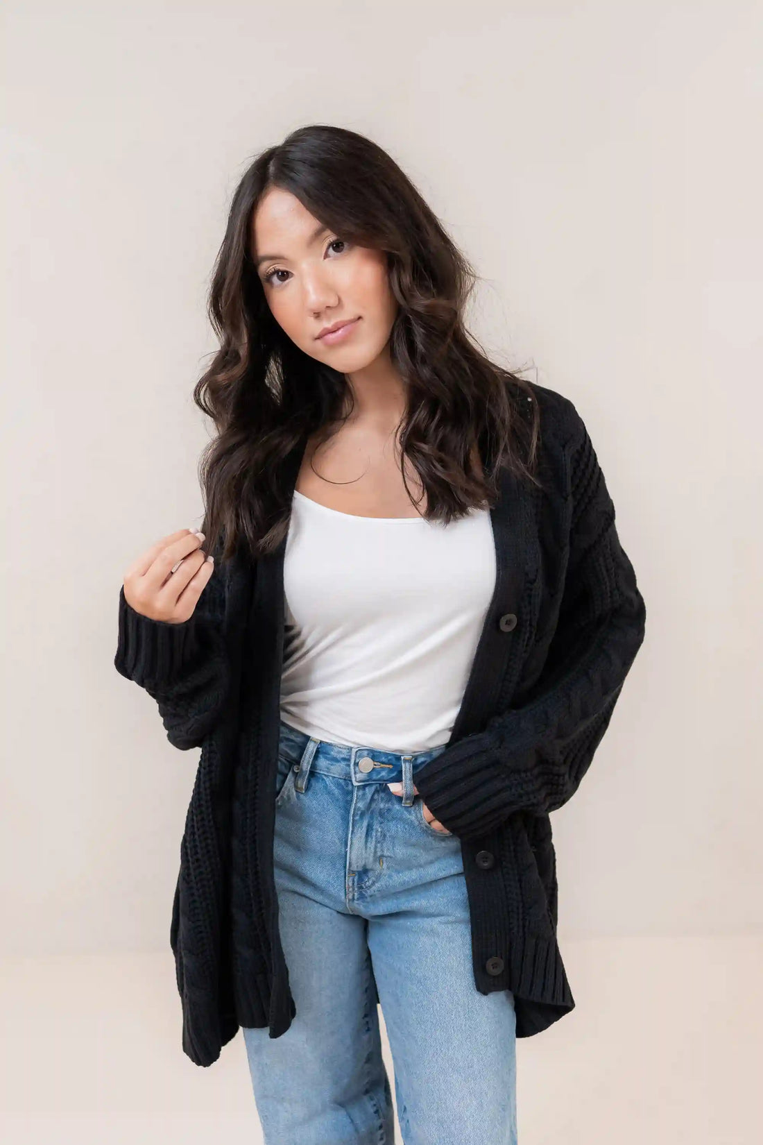 Cable Knit Adult Cardigan in Midnight
