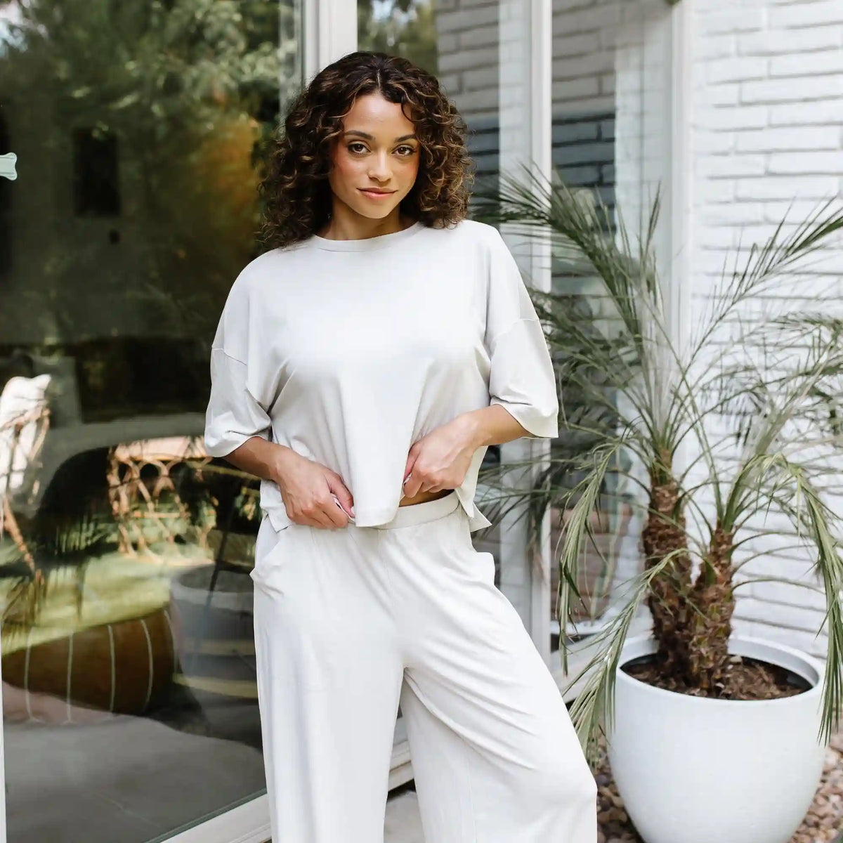Women's Short Sleeve Boxy Tee in Oat
