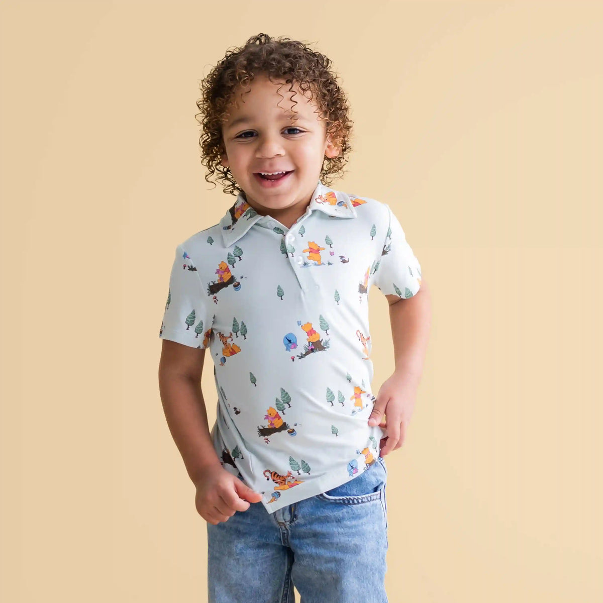 Toddler Short Sleeve Polo in Winnie the Pooh Hundred Acre Wood