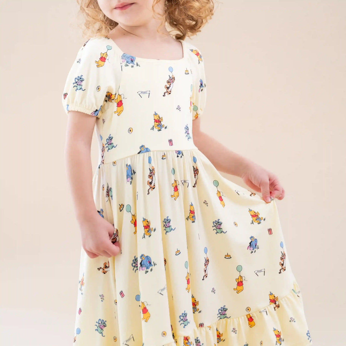 Puff Sleeve Twirl Dress in Winnie the Pooh Celebration