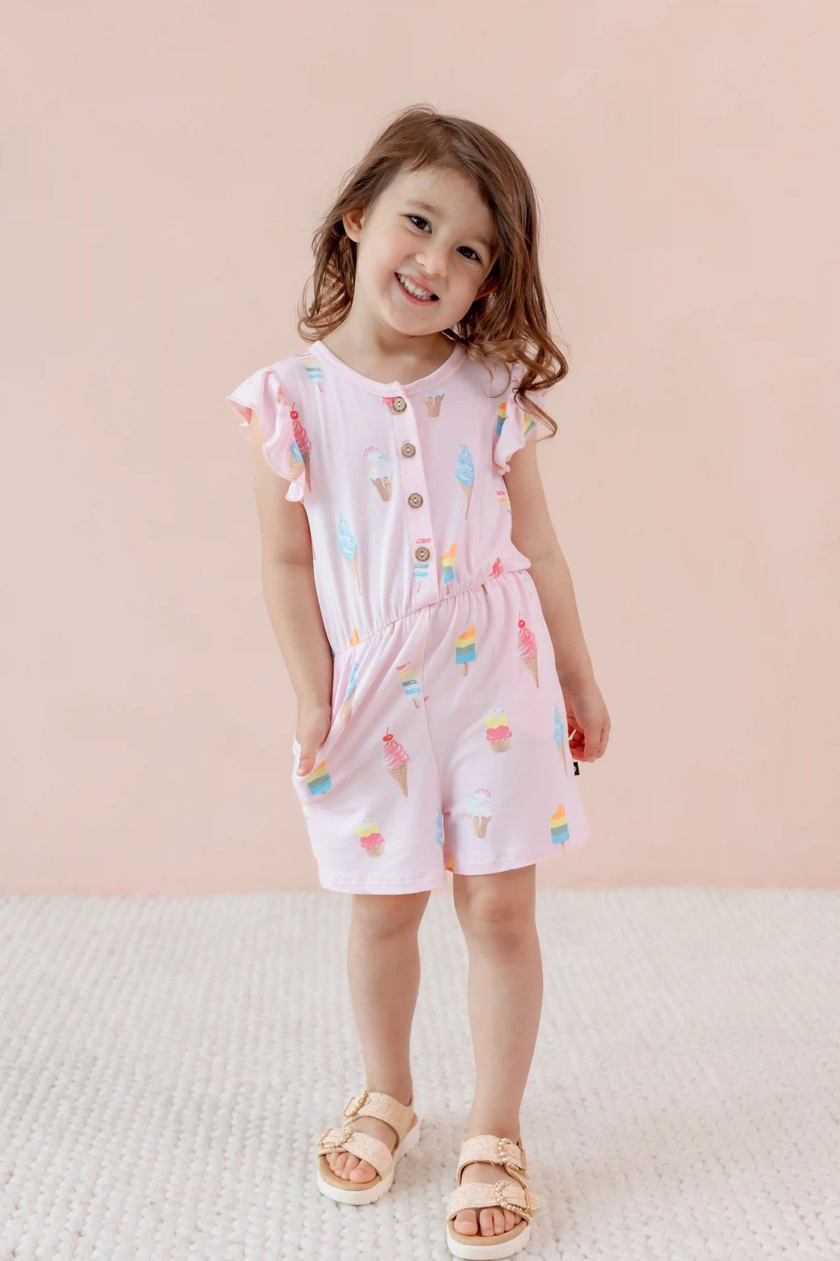 Flutter Sleeve Romper in Sakura Ice Cream