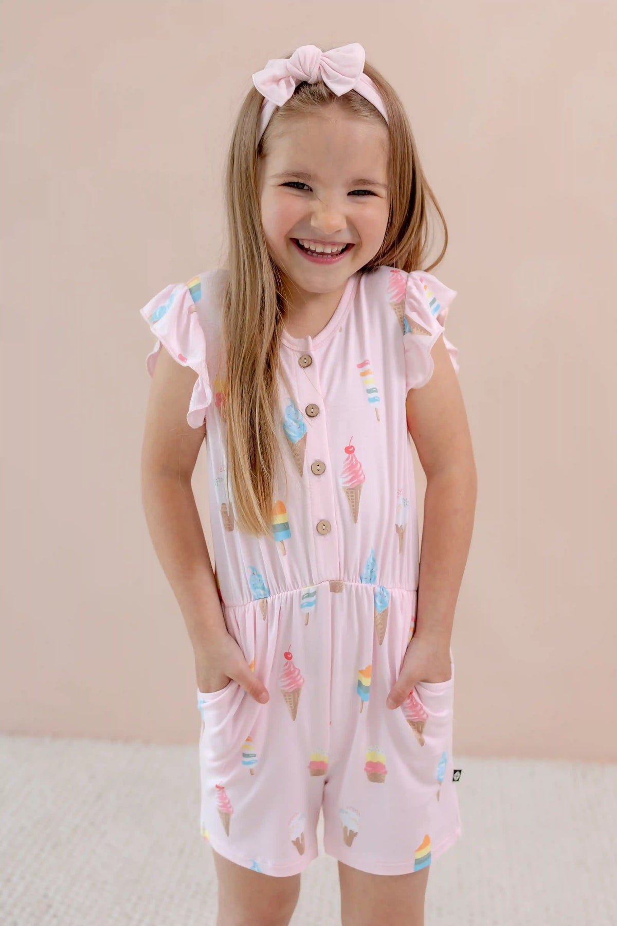 Flutter Sleeve Romper in Sakura Ice Cream