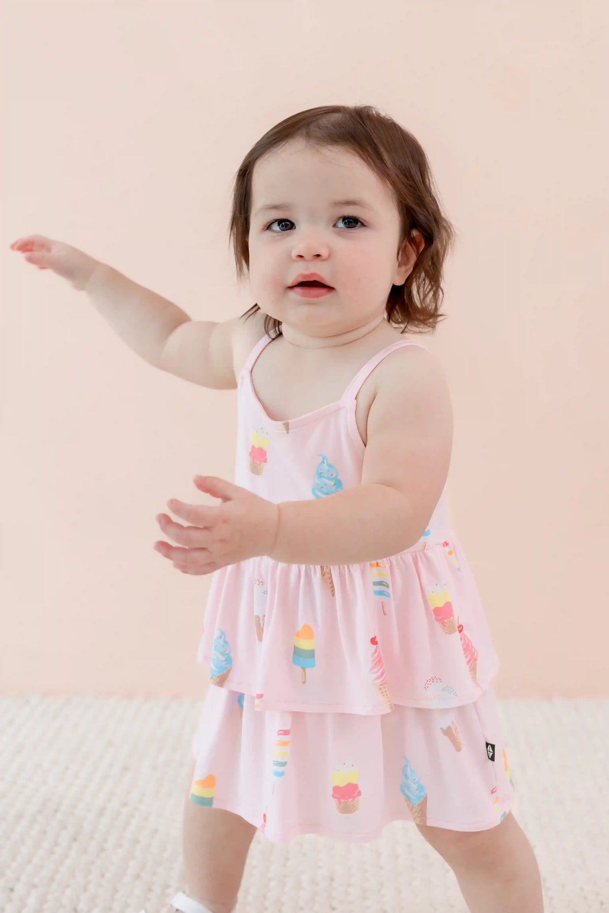 Spaghetti Strap Ruffle Romper in Sakura Ice Cream