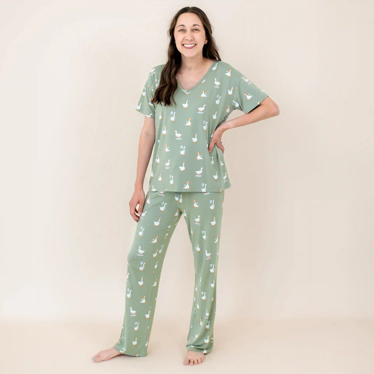 Women's Oversized V-Neck Tee in Silly Goose