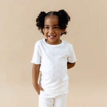 Pointelle Short Sleeve Set in Sweet Pink Bow