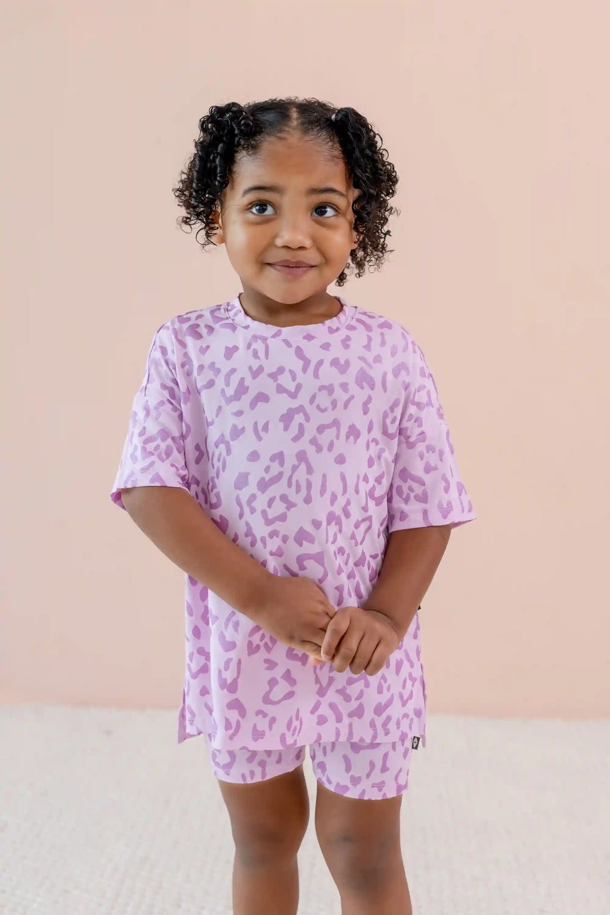 Toddler Biker Short Set in Thistle Leopard
