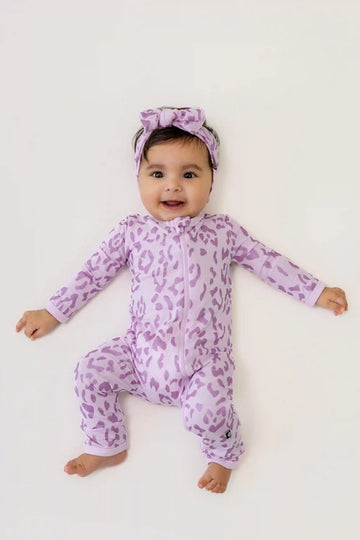 Zippered Romper in Thistle Leopard