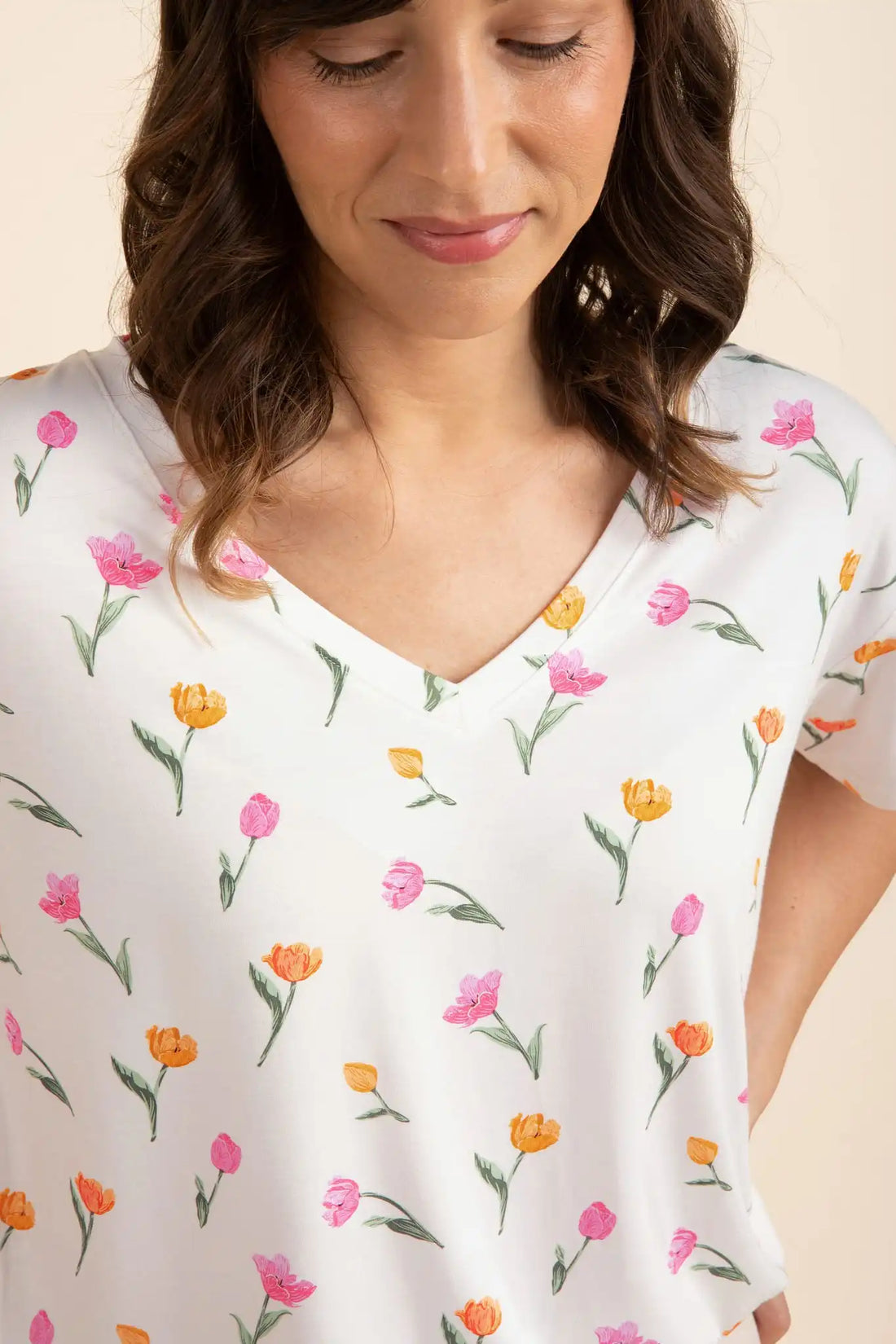 Women's Oversized V-Neck Tee in Tulip