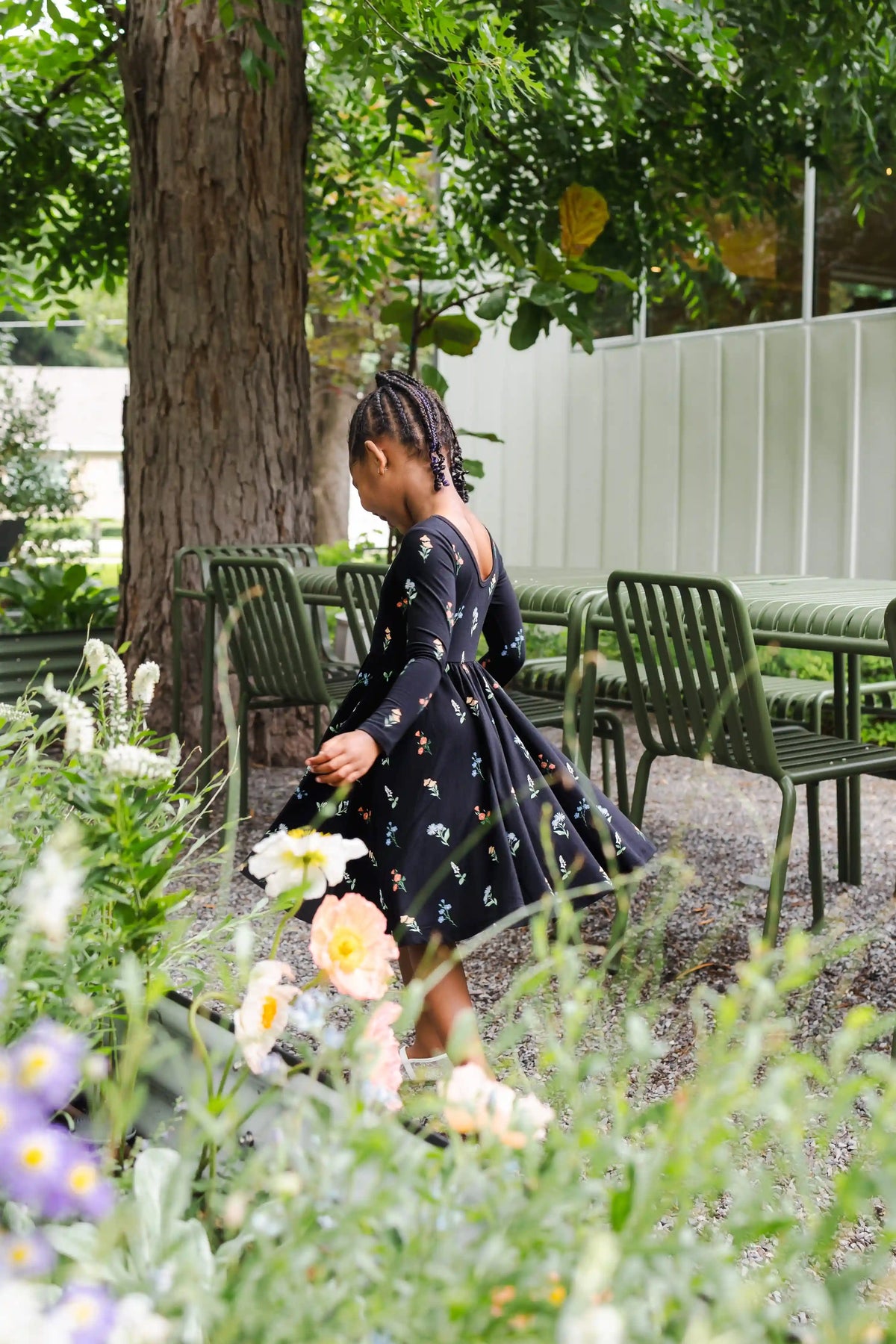 Long Sleeve Twirl Dress in Midnight Wildflower
