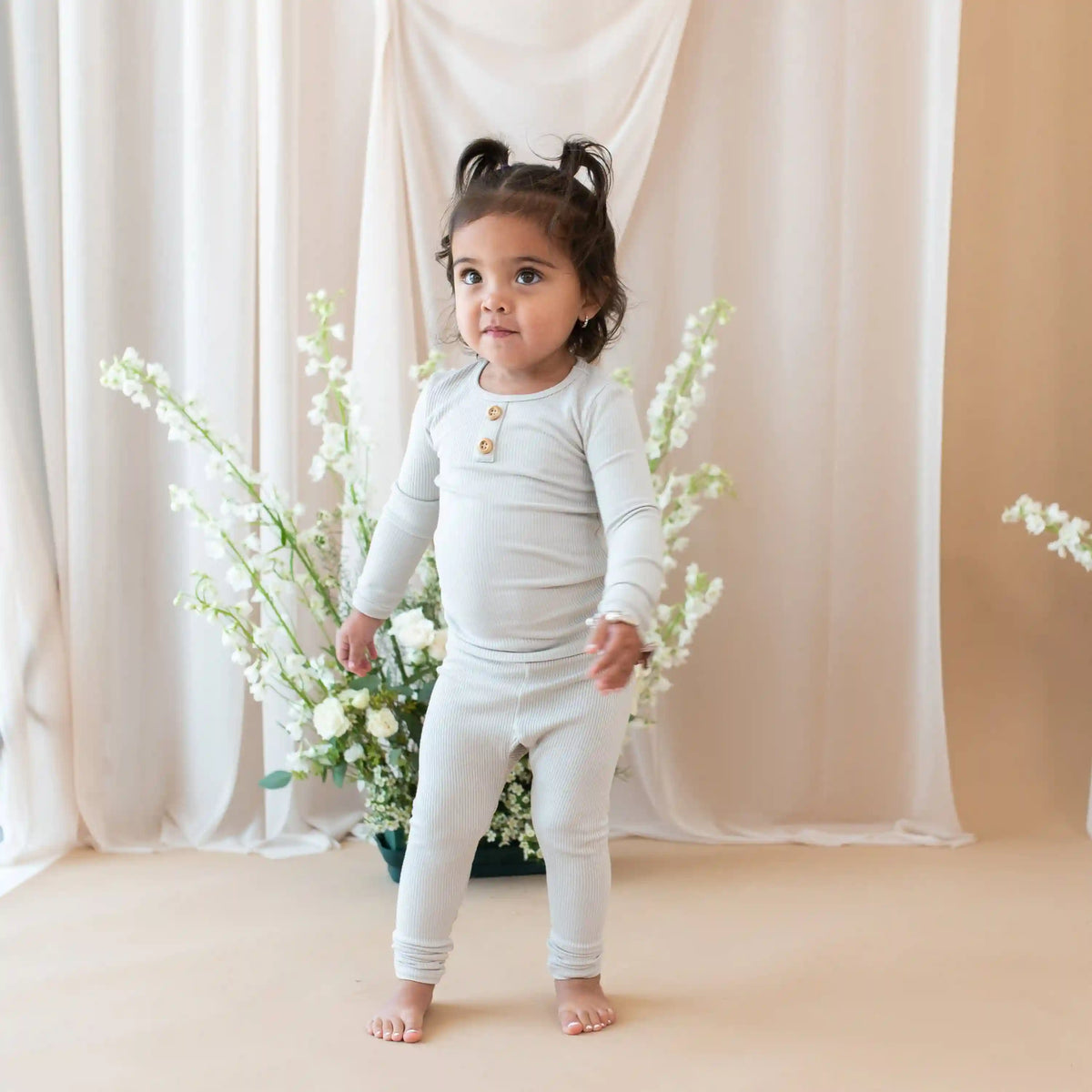 Ribbed Henley Set in Oat