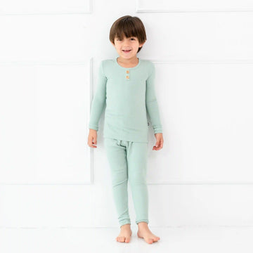 Ribbed Henley Set in Sage