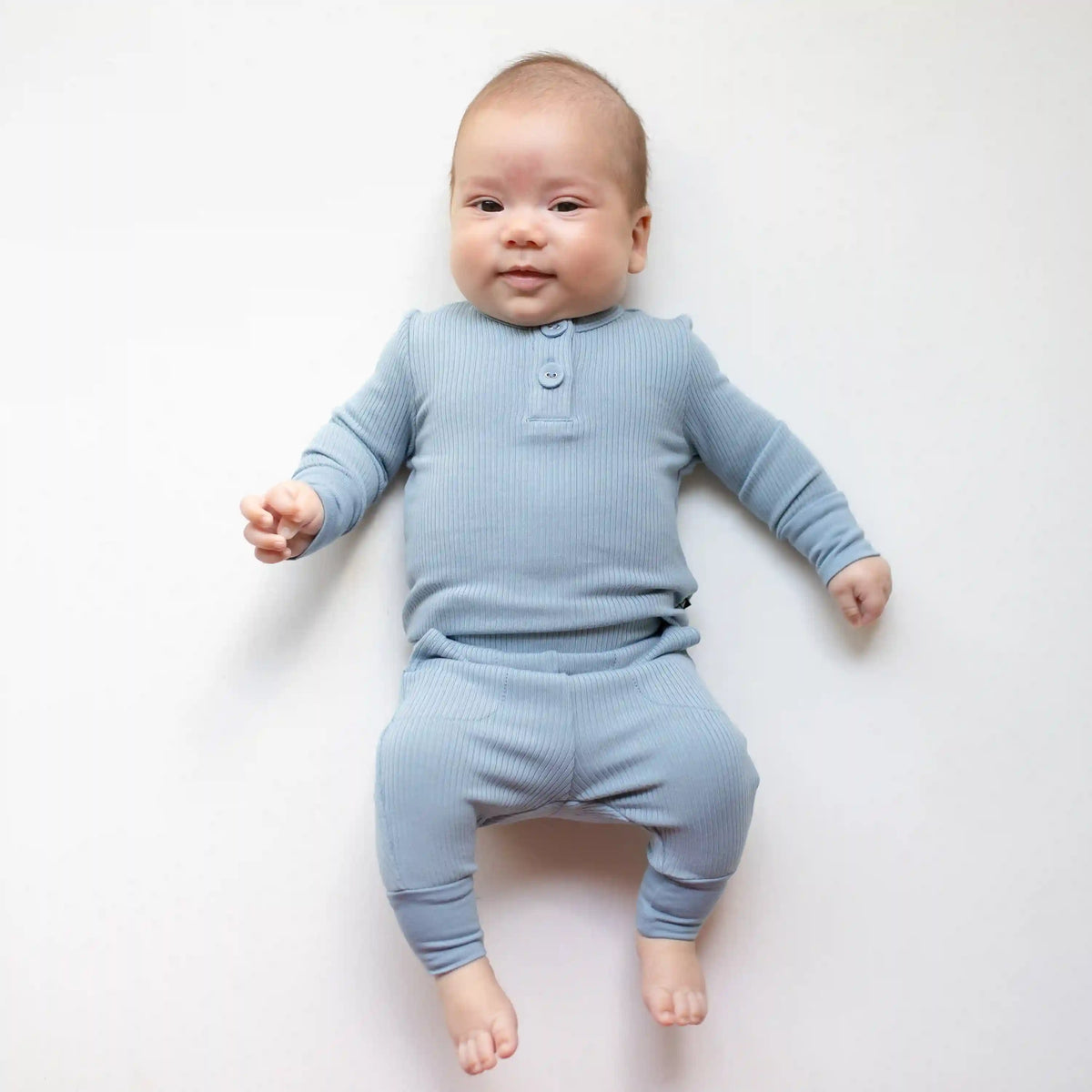 Ribbed Infant Henley Set in Slate