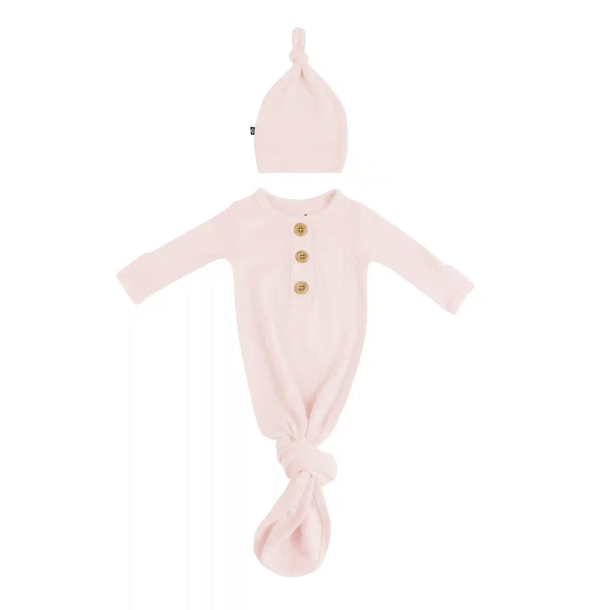 Ribbed Knotted Day Gown with Hat Set in Blush