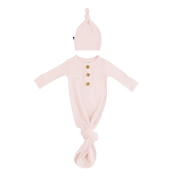 Ribbed Knotted Day Gown with Hat Set in Blush