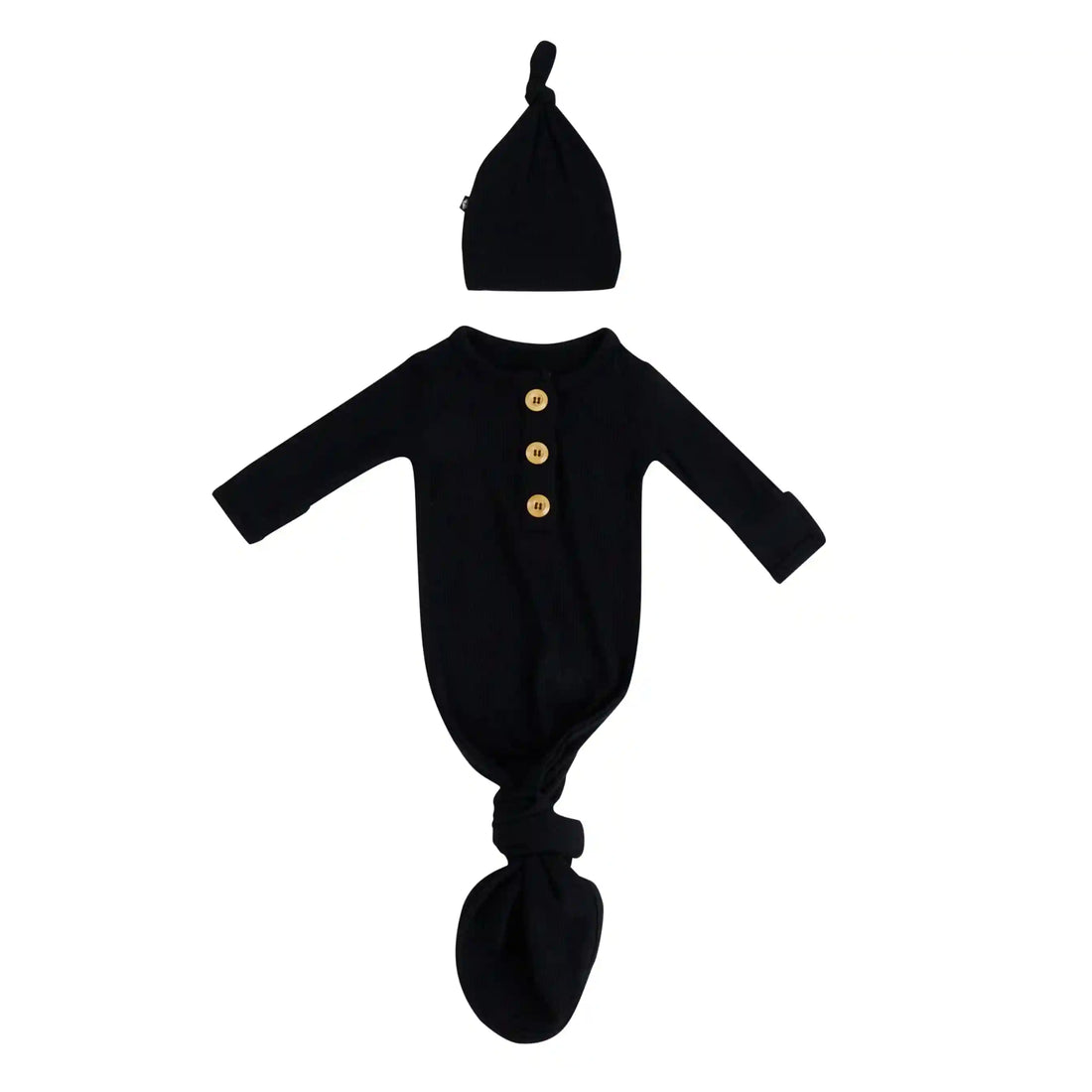 Ribbed Knotted Day Gown with Hat Set in Midnight