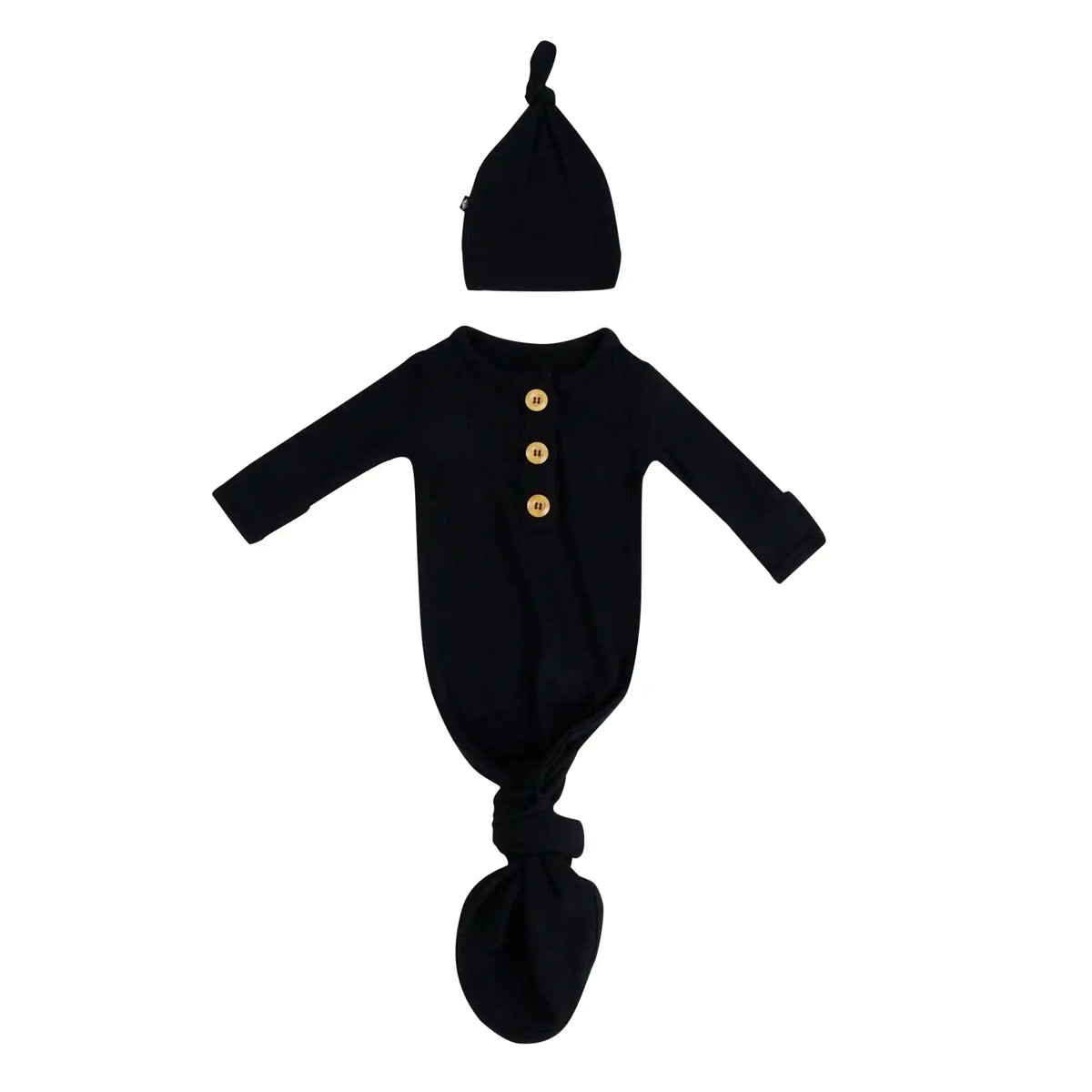 Ribbed Knotted Day Gown with Hat Set in Midnight