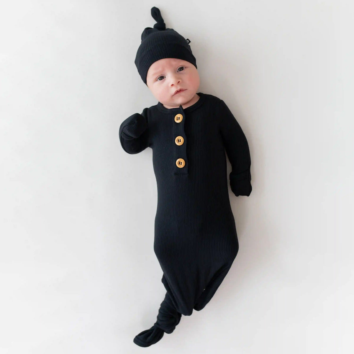 Ribbed Knotted Day Gown with Hat Set in Midnight