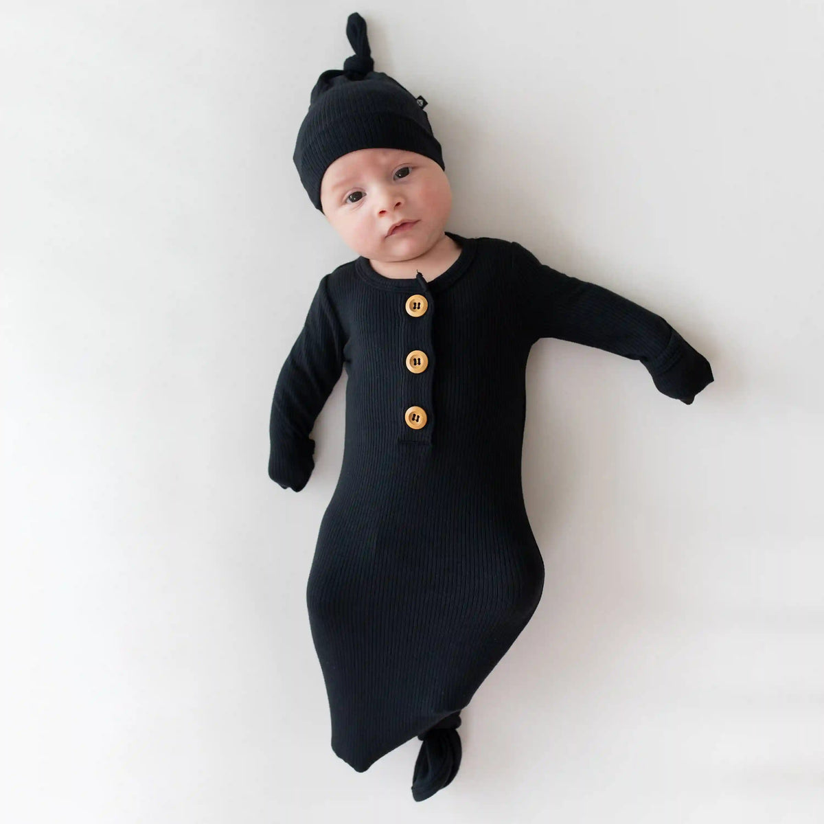 Ribbed Knotted Day Gown with Hat Set in Midnight