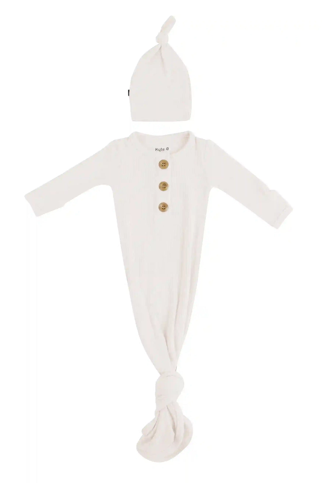 Ribbed Knotted Day Gown with Hat Set in Oat