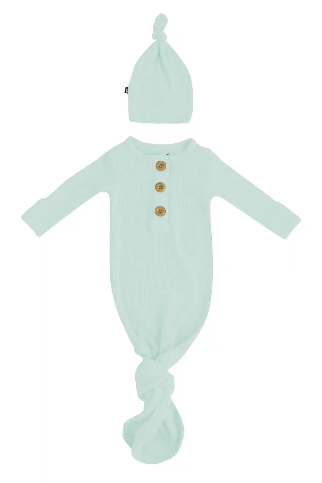 Ribbed Knotted Day Gown with Hat Set in Sage