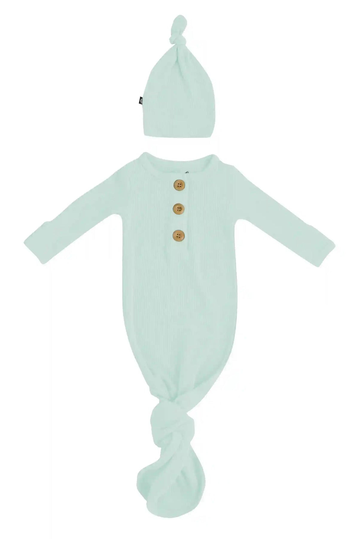 Ribbed Knotted Day Gown with Hat Set in Sage