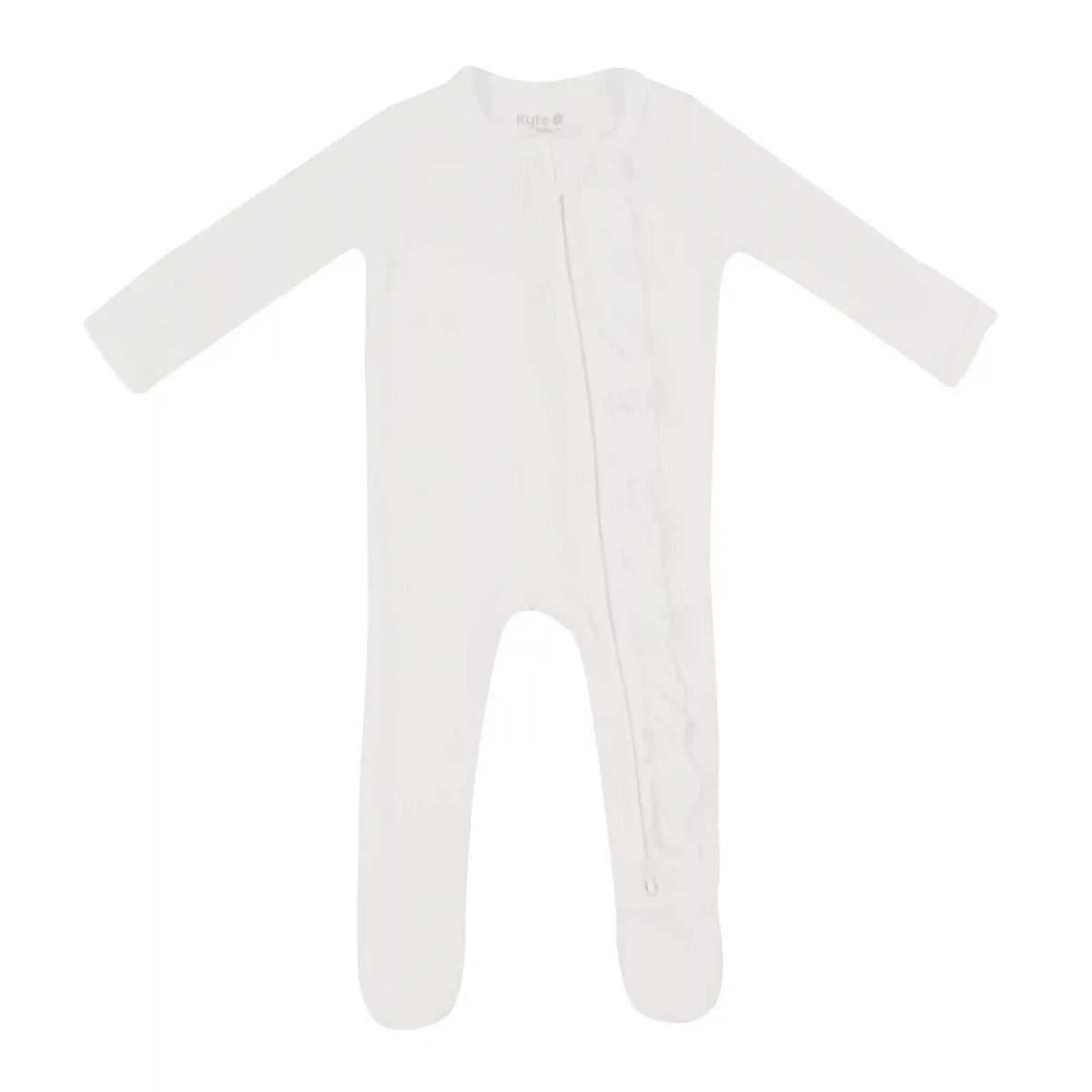 Ribbed Ruffle Zipper Footie in Cloud