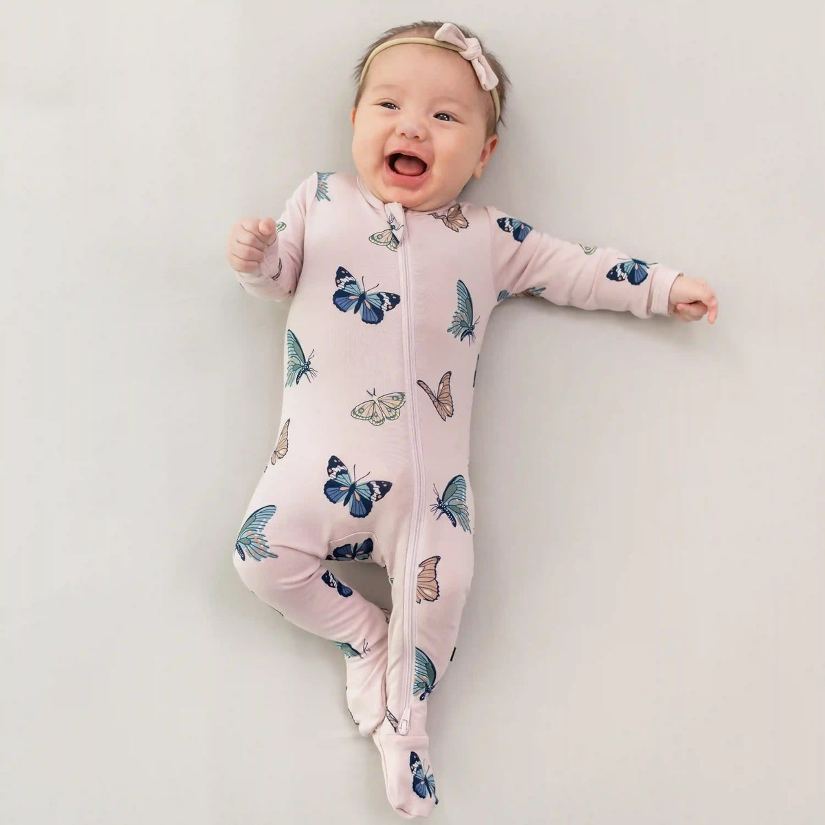 Zippered Footie in Blush Butterfly